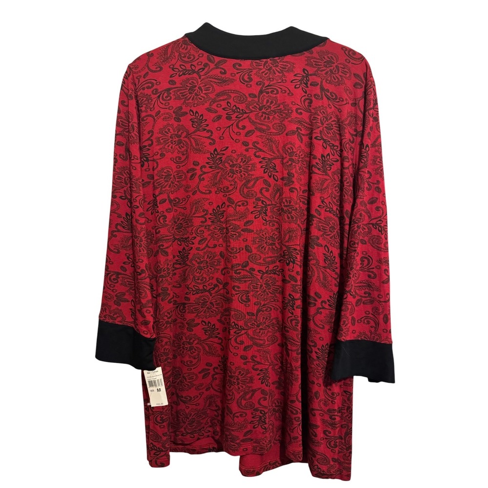Hot Cotton Tunic Top Women Size M‎ Red Black Floral Whimsigoth Vampy Y2K Grunge - Picture 2 of 12